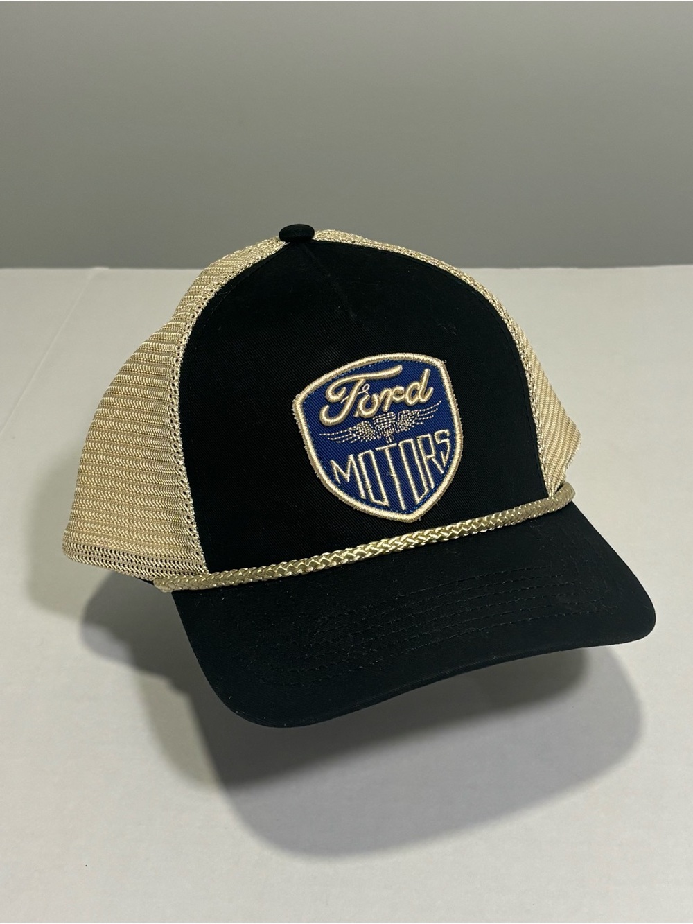 H3 Headwear Ford Motors Trucker Hat Mesh Back Adjustable Black/Beige One Size